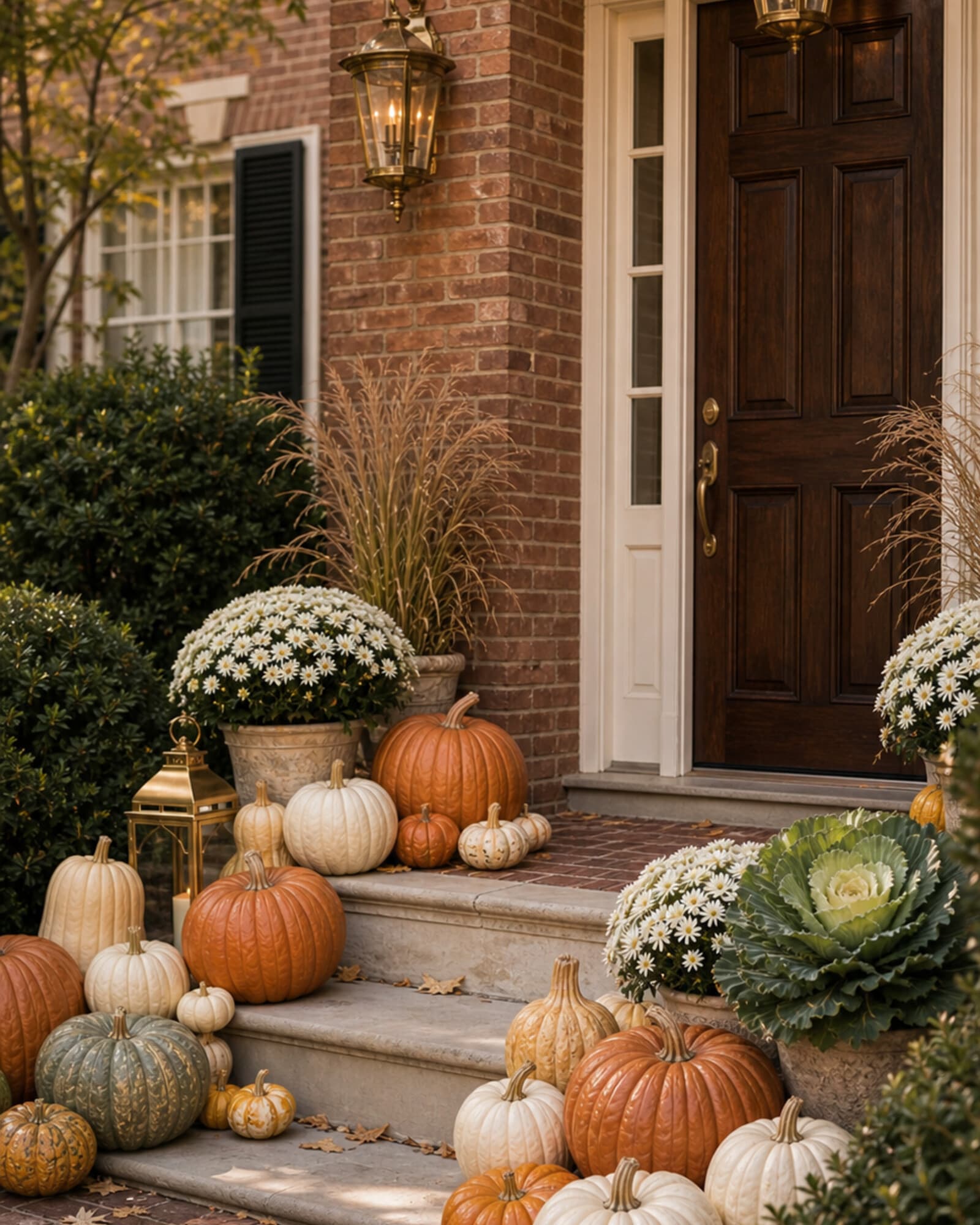 Classic Elegance porch design with cream · cinnamon · brass palette