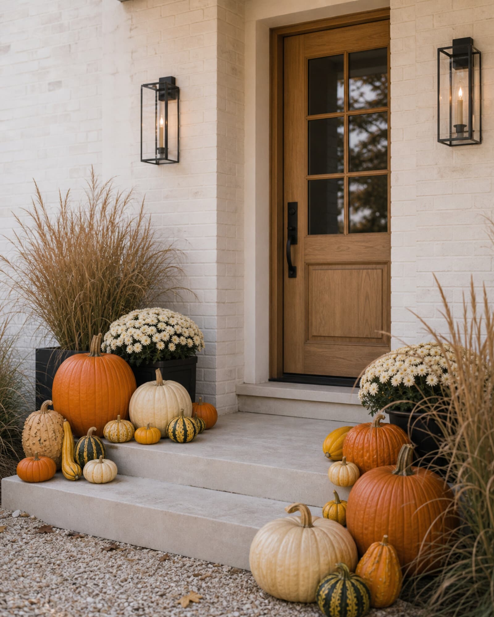Modern Minimalist porch design with ivory · wheat · copper palette