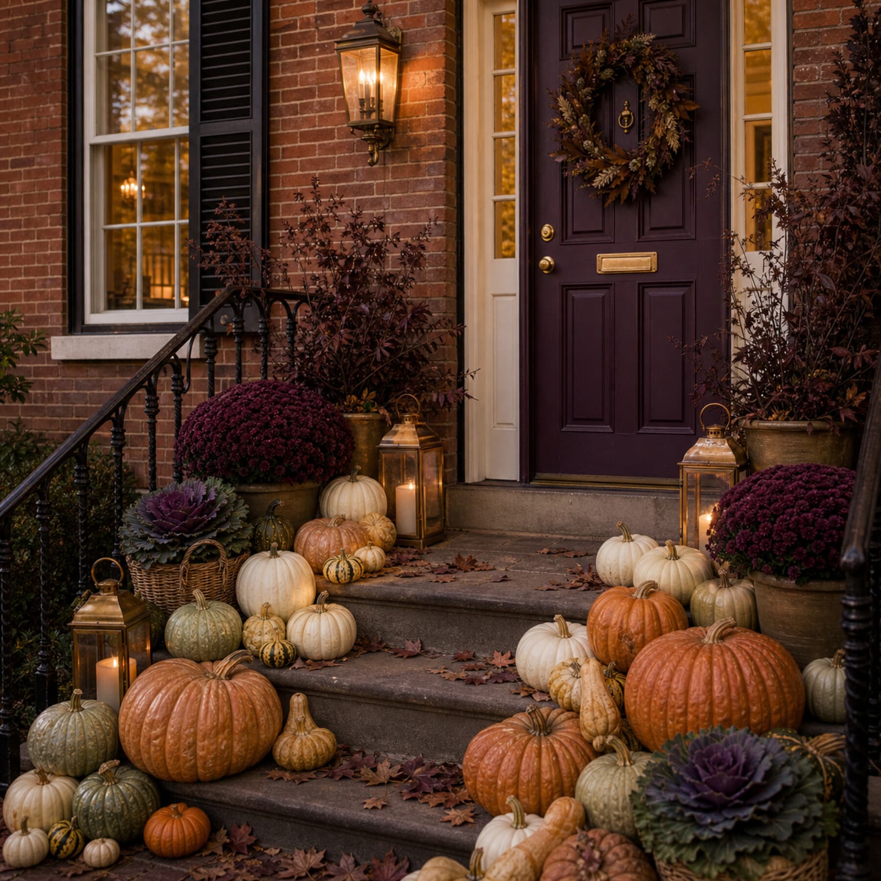 Black Tie Halloween porch design with ivory · gold · deep plum palette